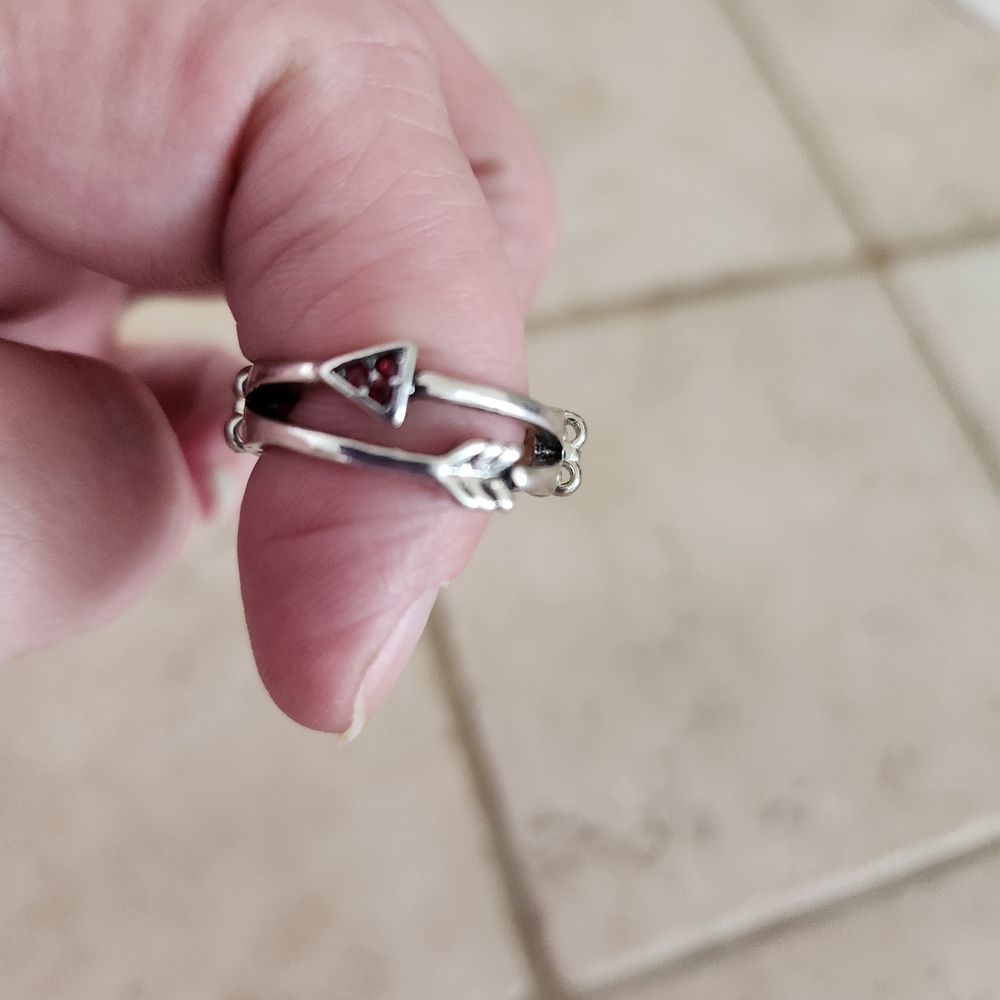 Paparazzi Silver Arrow Ring with Red Accent
